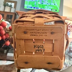 Longaberger Mini Basket 2 Leather Handles 4.5 × 3 in Tall